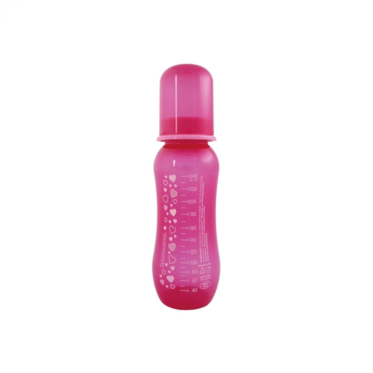 BABY-NOVA PP Steklenička, barvna, 240 ml, z merilno skal, roza