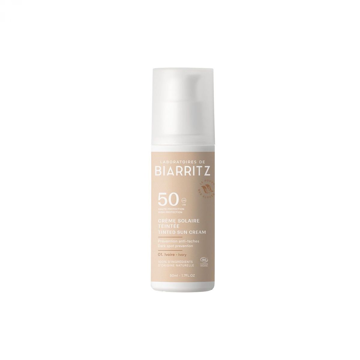 BIO Tenirana krema za sončenje za obraz, svetlo bež,  SPF50, 50 ml - BIARRITZ
