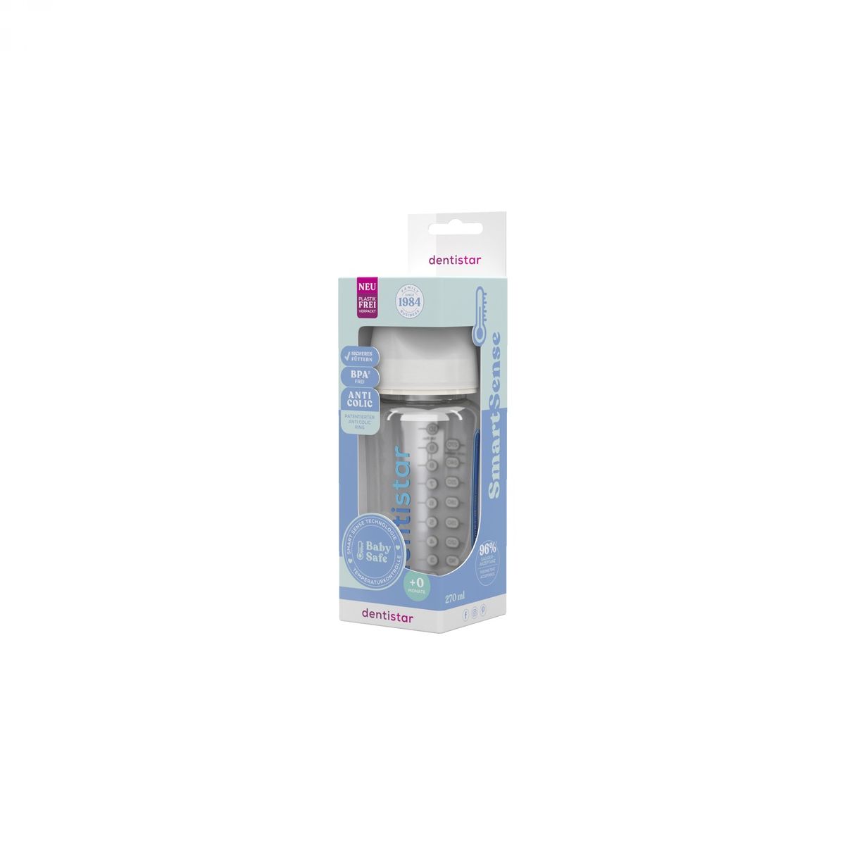 Dentistar PP steklenička s pametno merilno skalo, 270 ml