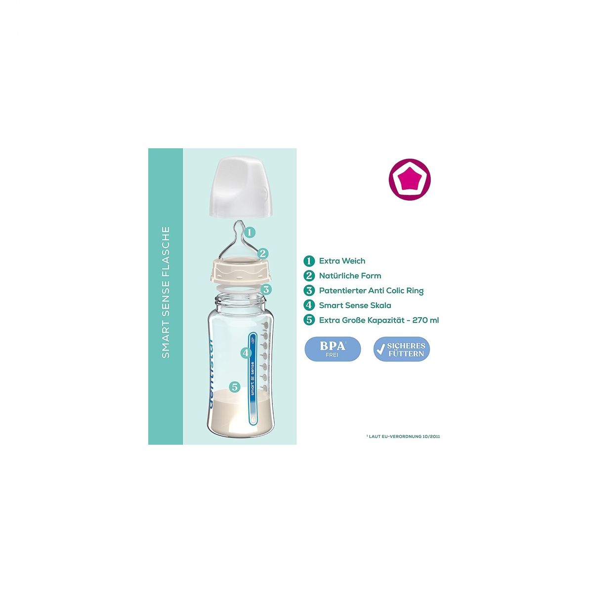 Dentistar PP steklenička s pametno merilno skalo, 270 ml