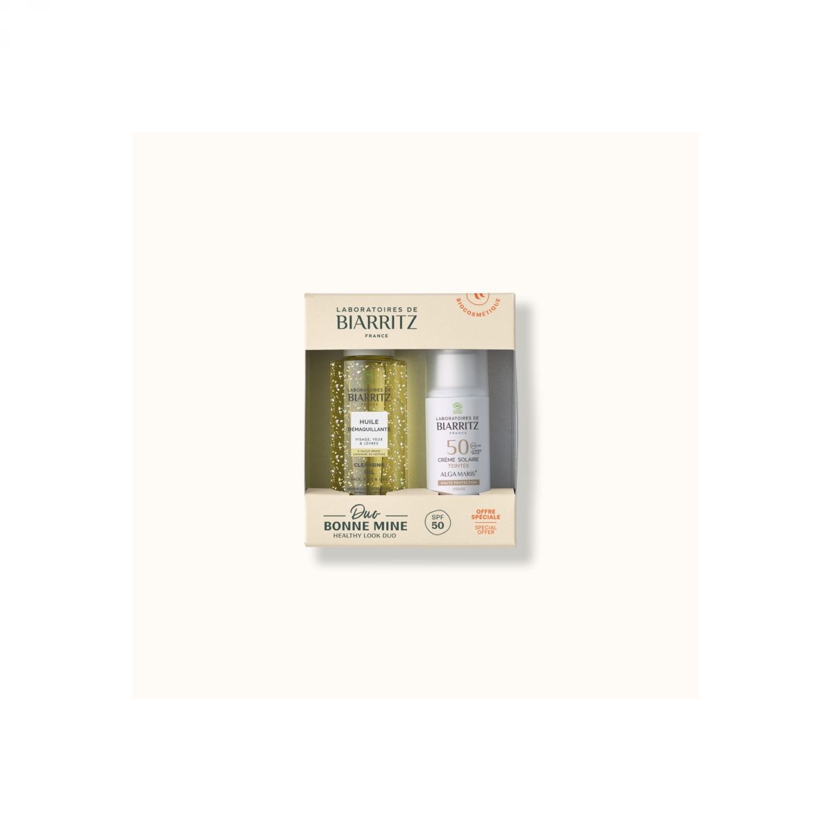 SET DUO, BIO, Tenirana krema za sončenje SPF50, bež, 50 ml, Olje za čiščenje, 100 ml