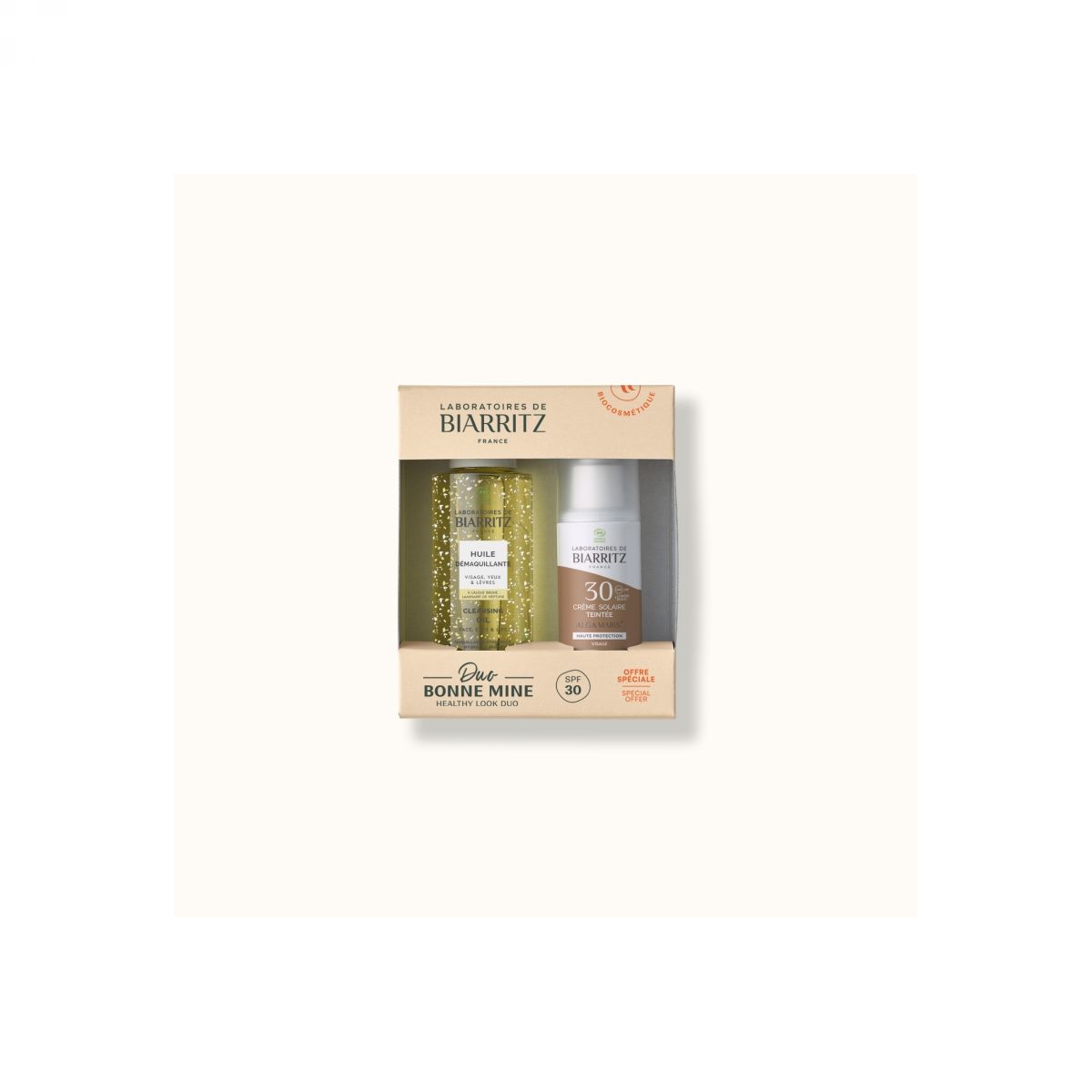 SET DUO, BIO , Tenirana krema za sončenje SPF30, bež, 50 ml, Olje za čiščenje, 100 ml