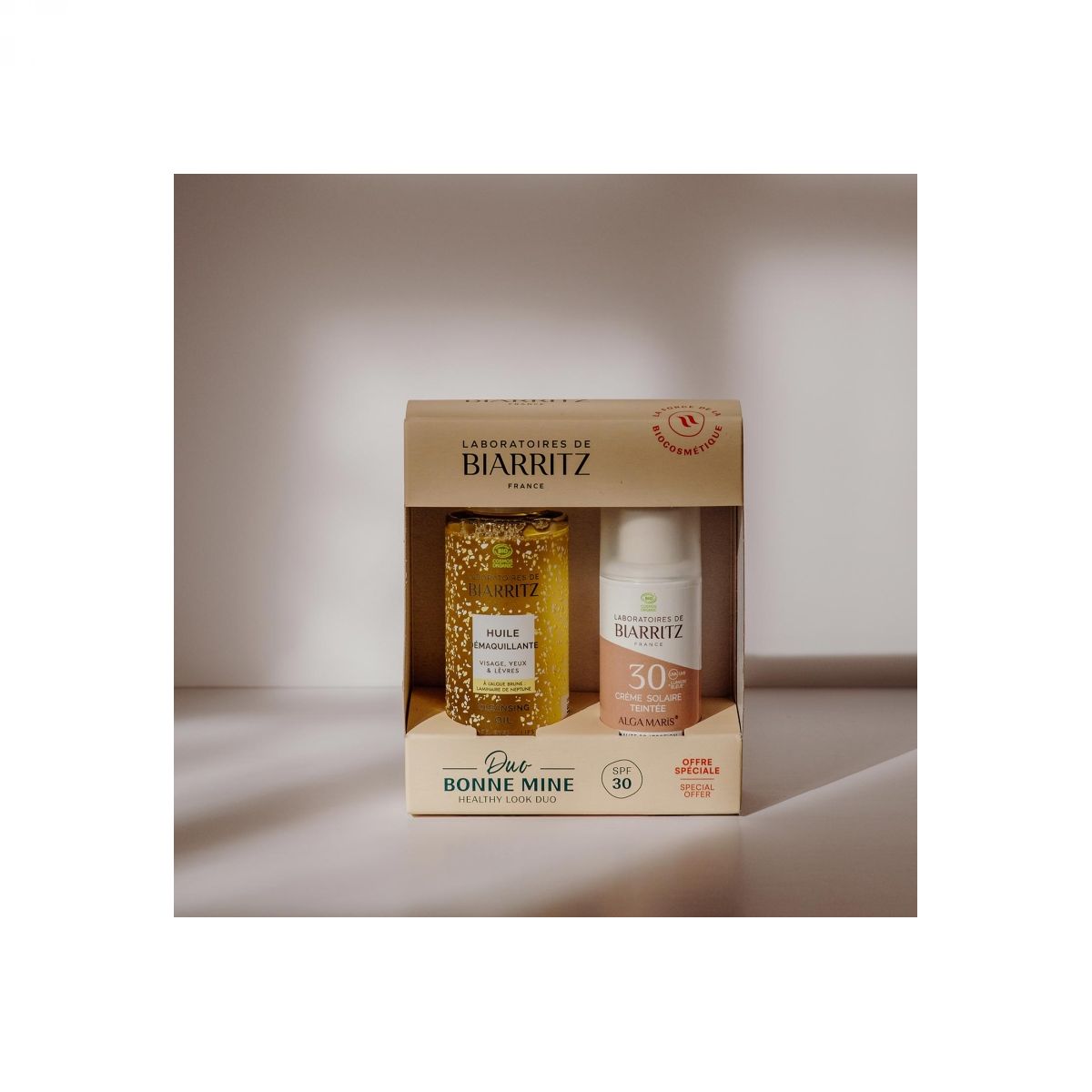SET DUO, BIO , Tenirana krema za sončenje SPF30, bež, 50 ml, Olje za čiščenje, 100 ml