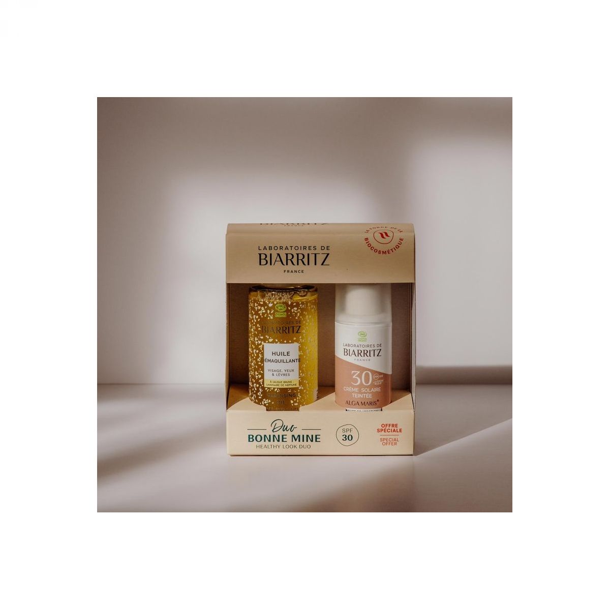 SET DUO, BIO , Tenirana krema za sončenje SPF30, bež, 50 ml, Olje za čiščenje, 100 ml