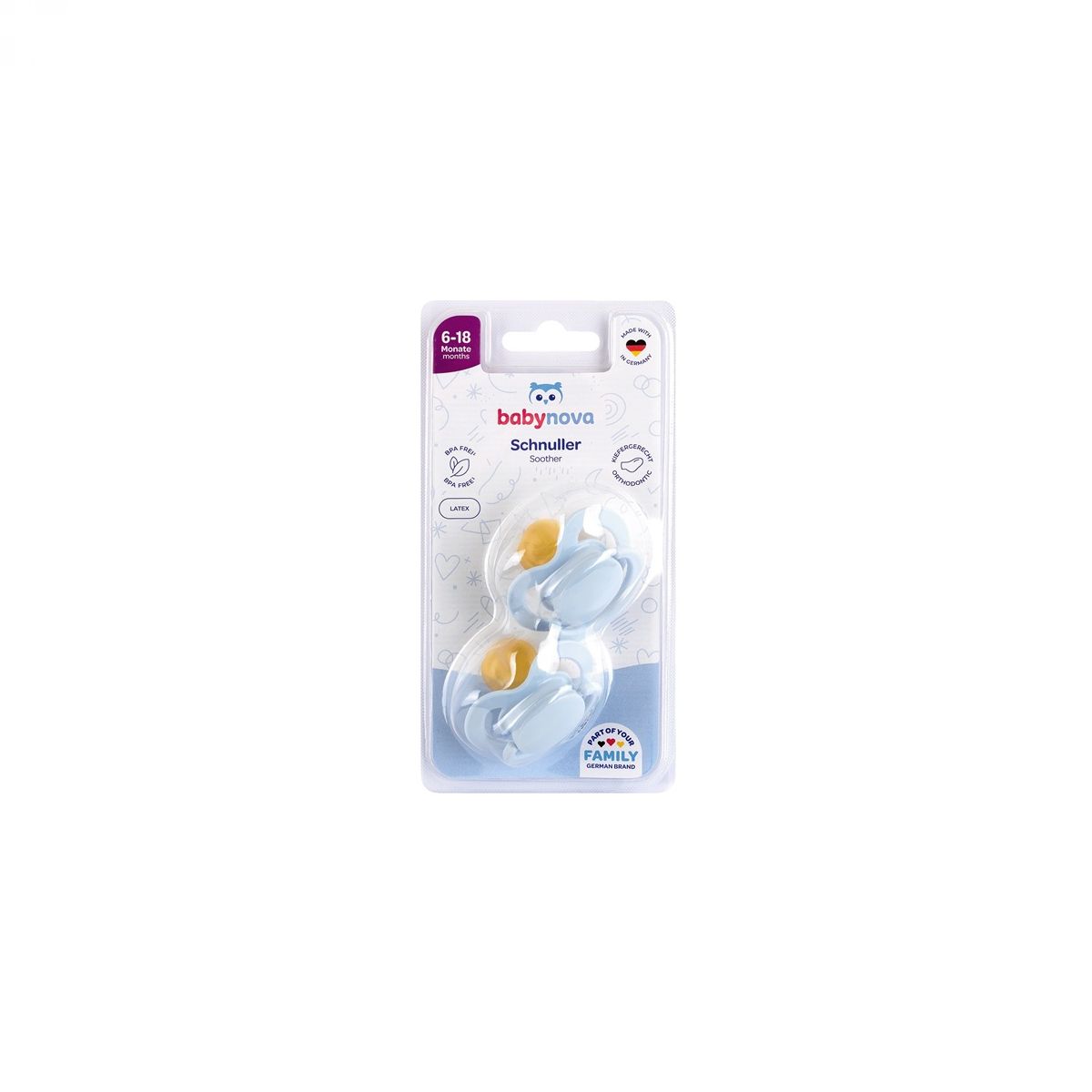 BABY-NOVA ortodontska  lateks duda z obroč. 2 kosa, vel. 6-18 m