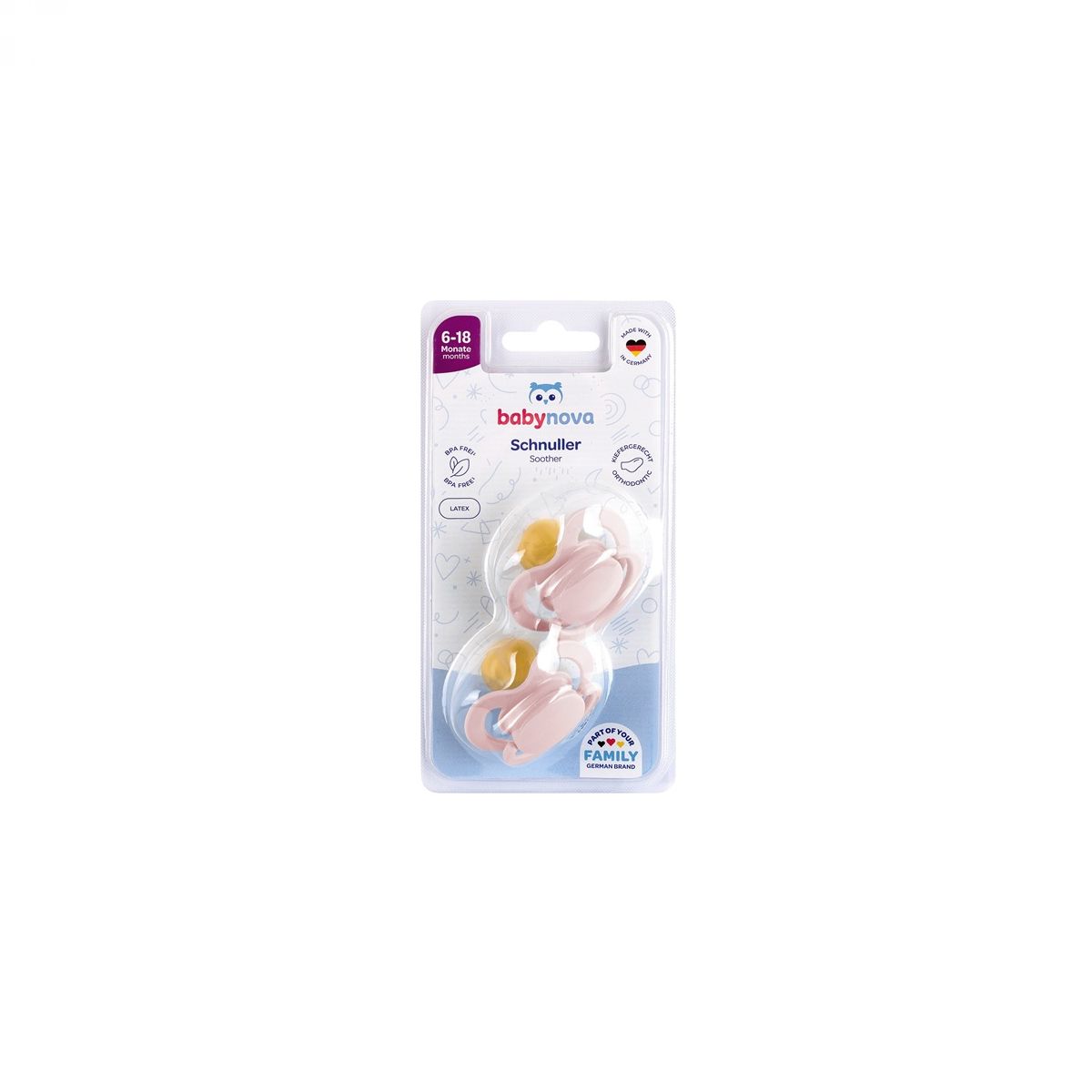 BABY-NOVA ortodontska  lateks duda z obroč. 2 kosa, vel. 6-18 m