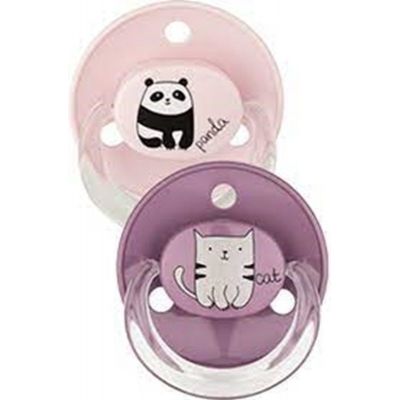 BABY-NOVA Duda okrogla, silikon, dekor, z obročkom, 2 kosa, panda in muca