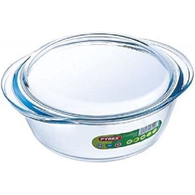 Pyrex okrogli pekač s pokrovom  2,1 L, iz borosilikatnega (kaljenega) stekla