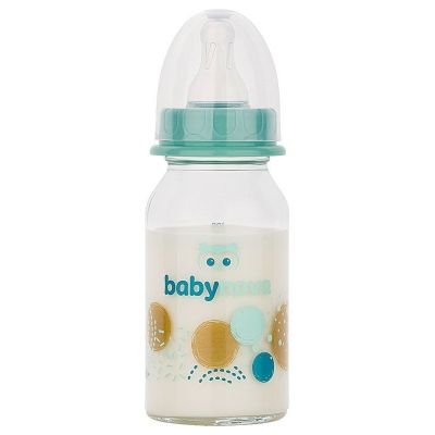 BABY-NOVA Steklena steklenička 120 ml - turkiz/bež/krogci