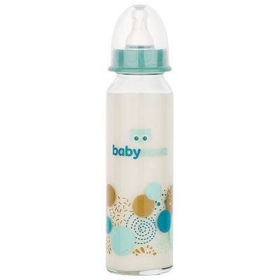 BABY-NOVA Steklena steklenička 240 ml, turkiiz/bež - krogci