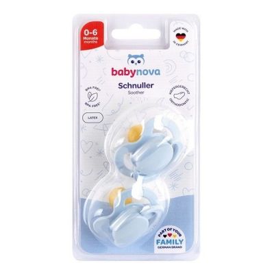 BABY-NOVA ortodontska  lateks duda z obročkom, 2 kosa, velikost  0-6 m, duda, modra
