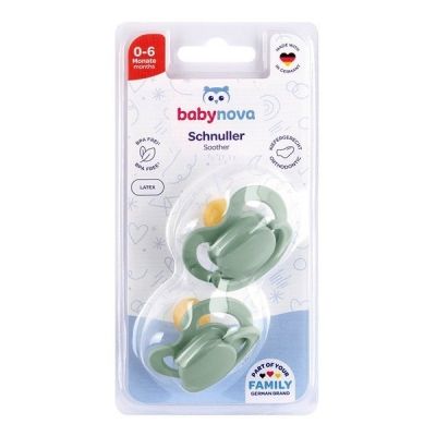 BABY-NOVA ortodontska  lateks duda z obročkom, 2 kosa, velikost  0-6 m, duda, zelena