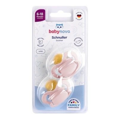 BABY-NOVA ortodontska  lateks duda z obročkom, velikost  6-18 m, 2 kosa roza