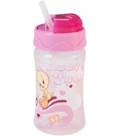 BABY-NOVA Looney Tunes - športni 340 ml lonček s slamico, roza