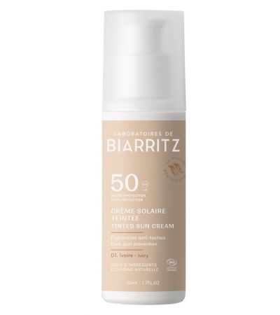 BIO Tenirana krema za sončenje za obraz, svetlo bež,  SPF50, 50 ml - BIARRITZ