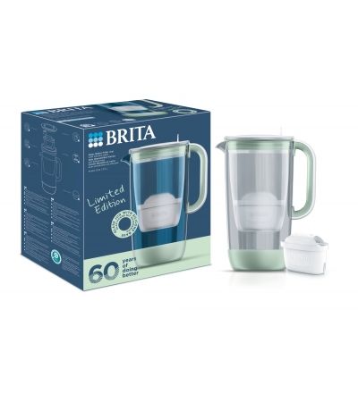 BRITA Glass 60th Anniversary Edition jubilejni stekleni vrč za filtriranje vode, 2,5 L, svetlo zelen