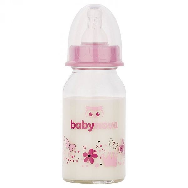 BABY-NOVA Steklena steklenička 120 ml, dekorirana, 2 motiva
