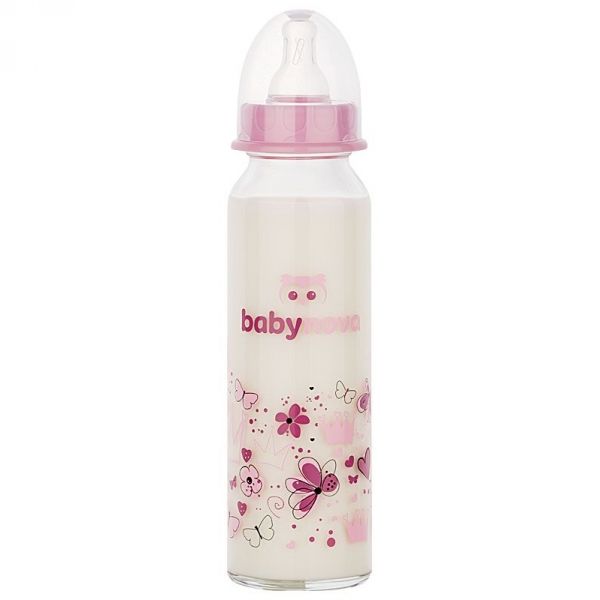 BABY-NOVA Steklena steklenička 240 ml, dekorirana, 2 motiva