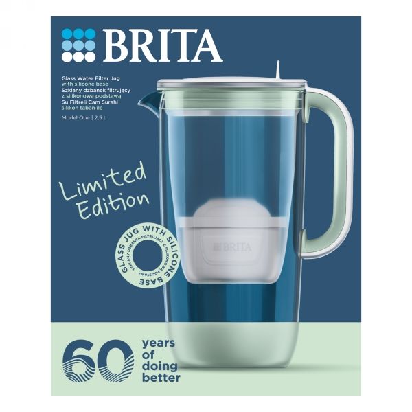 BRITA Glass 60th Anniversary Edition jubilejni stekleni vrč za filtriranje vode, 2,5 L, svetlo zelen