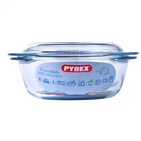 Pyrex okrogli pekač s pokrovom, 3L,  iz borosilikatnega (kaljenega) stekla