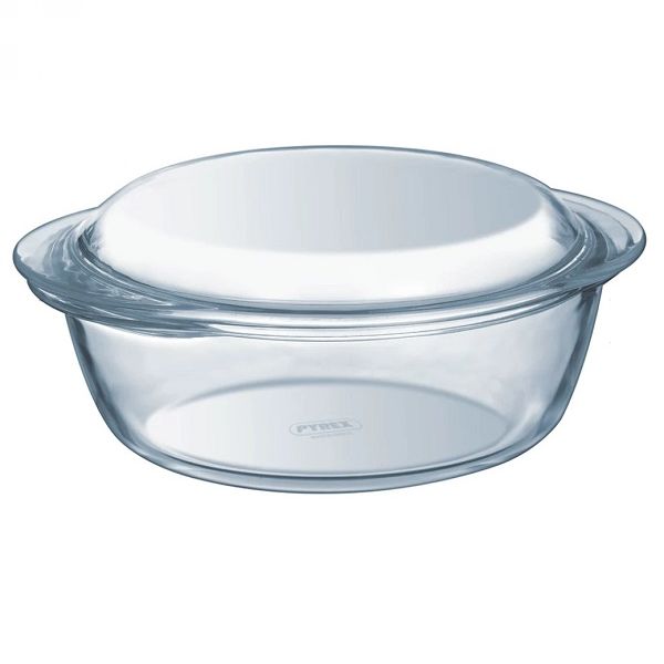 Pyrex okrogli pekač s pokrovom  2,1L, iz borosilikatnega (kaljenega) stekla