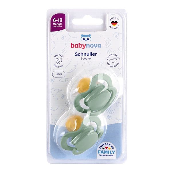BABY-NOVA ortodontska  lateks duda z obroč. 2 kosa, vel. 6-18 m